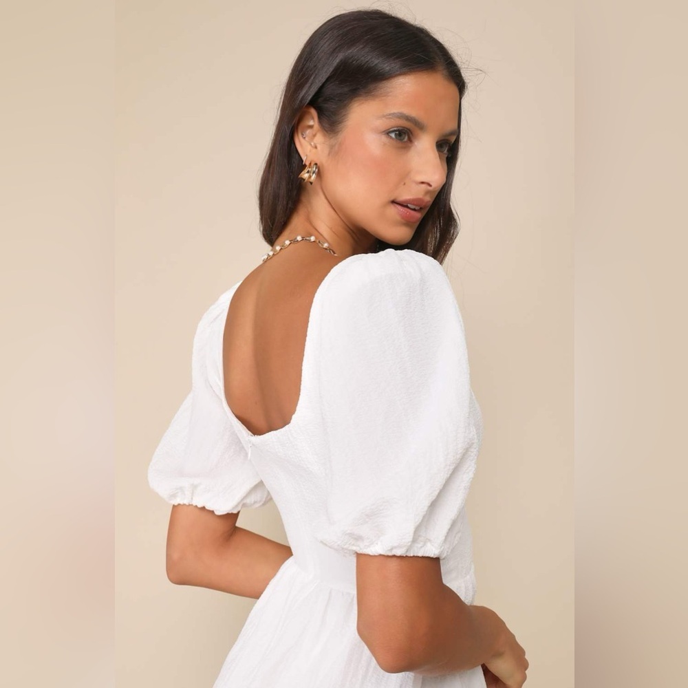 Lulus NWT Little Bit In Love White Surplice Puff Sleeve Mini Dress - Picture 3 of 7